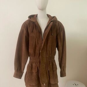 ***Express- Suede Hooded Stadium Jacket